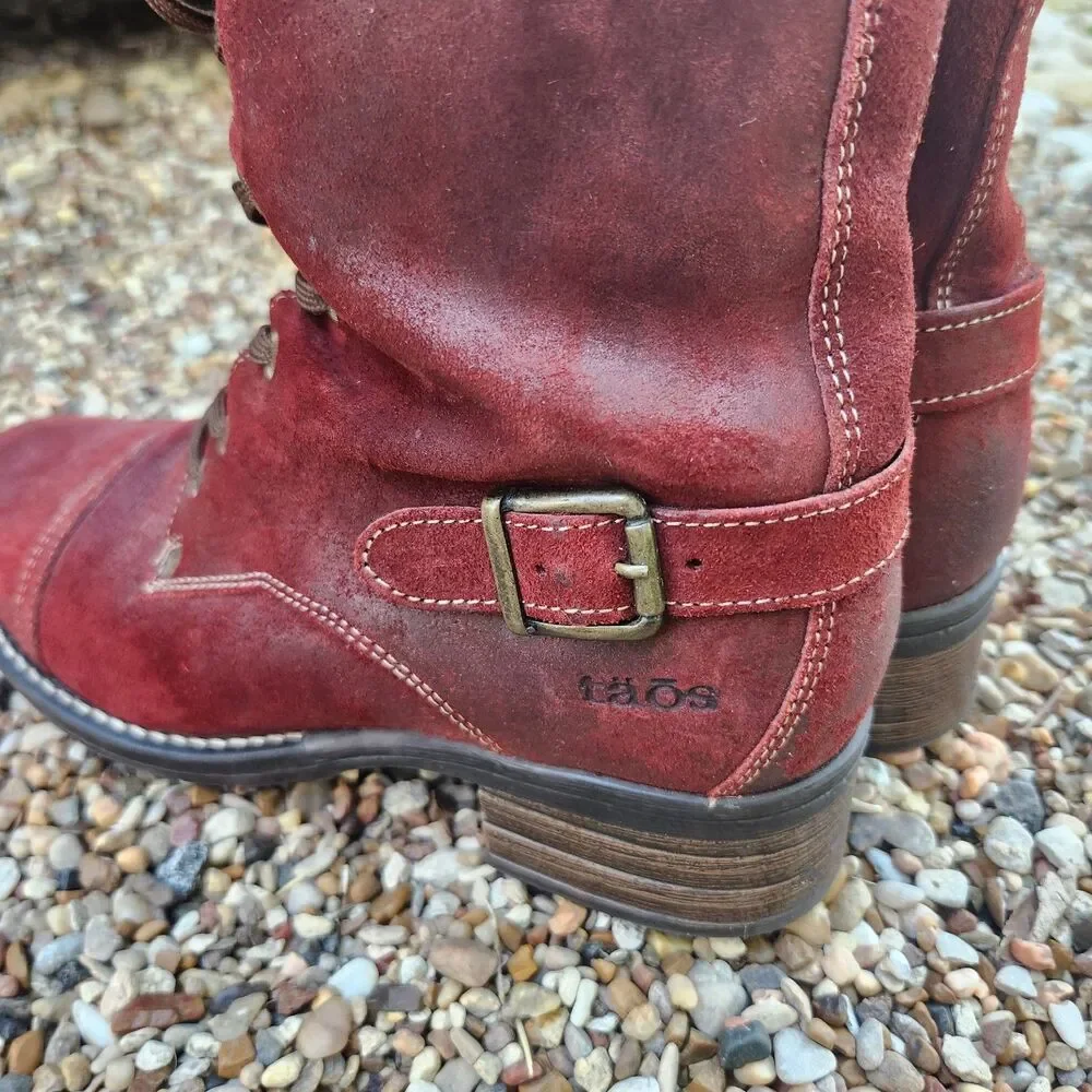 TAOS Tall Crave Red Suede Lace Up Side Zip Boots Women's  US 8 - 8.5 / EU 39 Tag